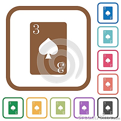Three of spades card simple icons Stock Photo