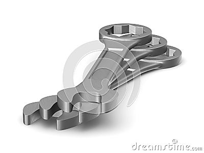 Three spanners on white background. Isolated 3D illustration Cartoon Illustration