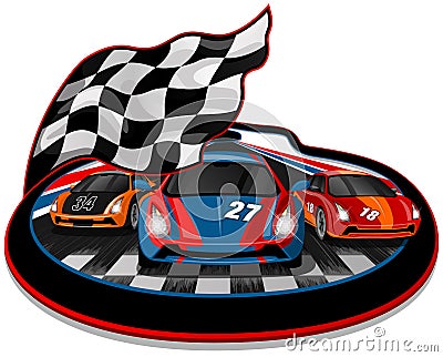 Three Speeding Racing Cars Vector Illustration