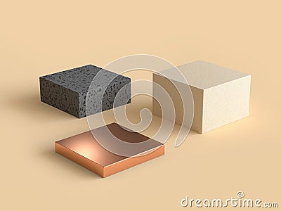 Three square abstract geometric shape minimal abstract scene 3d render Stock Photo