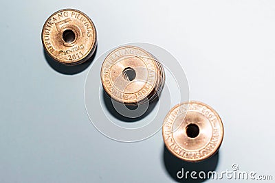 Three stacked gold coins, money investment concept Stock Photo