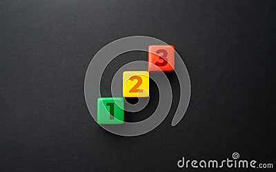 Three stages. Three difficulty levels. Passing the steps according to the instructions. Stock Photo