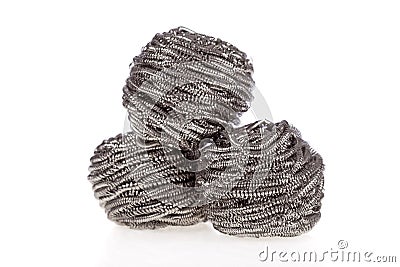 Three stainless steel scouring pads isolated on Stock Photo