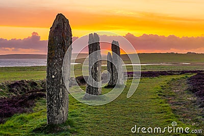 Three standing stones of the Ring of Brodgar Stock Photo