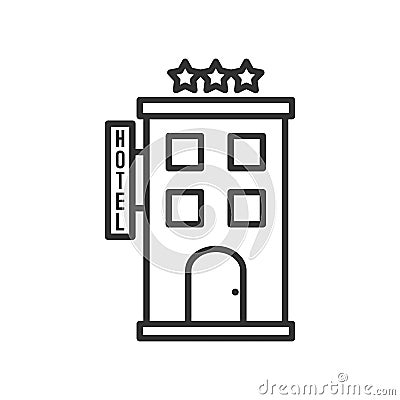 Three Stars Hotel Outline Flat Icon on White Vector Illustration