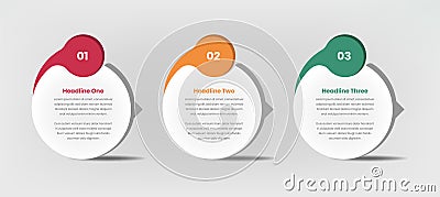 Three steps modern infographic data presentation in abstract oval shape Vector Illustration