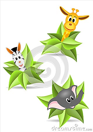 Three stickers with animals Vector Illustration