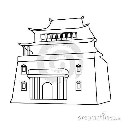 The three-storey building in Mongolia.Mongolian national Shrine of Mitarai.Mongolia single icon in outline style vector Vector Illustration