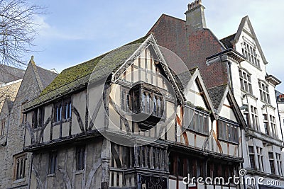 Three-storey timber-framed medieval building in Oxford Stock Photo