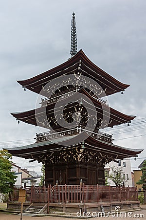 Three story pagoda at Hikakokubun-ji Buddhist Temple. Editorial Stock Photo