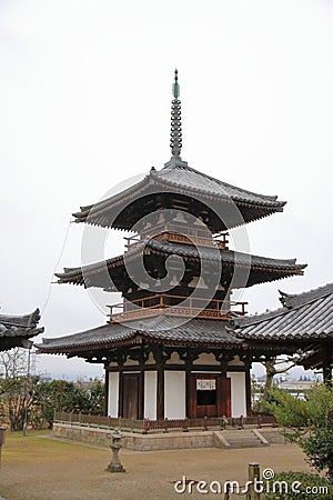 Three story pagoda of Hokki ji Stock Photo