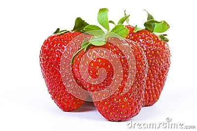Three strawberries isolated on white Stock Photo