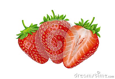 Three strawberries isolated on white background with clipping path Stock Photo