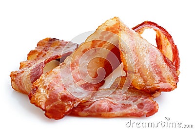 Three strips of fried crispy bacon. Stock Photo