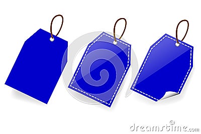 Three style rectangle blue Blank Tag with soft shadow and curl effect Vector Illustration