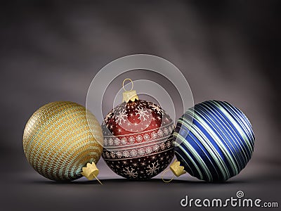 Three stylish xmas balls Stock Photo