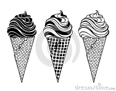 Three stylized ice cream Vector Illustration