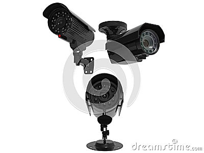 Three surveillance cameras Stock Photo