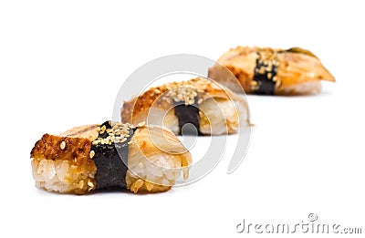 Three Sushi with Eel Stock Photo