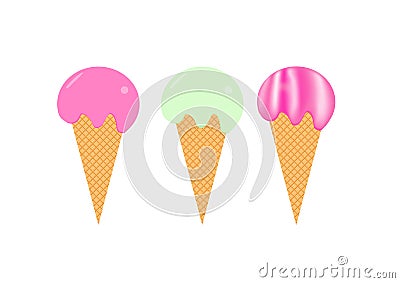 Three sweet ice creams on isolate white background Stock Photo