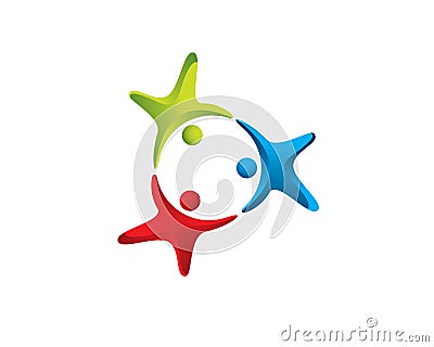 Three 3 symbolic people human holding hands together performing a circular connection Vector Illustration