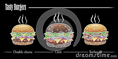 Three tasty burgers for restaurant menue Stock Photo