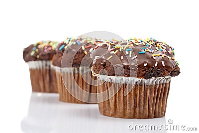 Three tasty muffin with chocolate Stock Photo