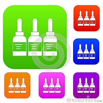 Three tattoo ink bottles set color collection Vector Illustration