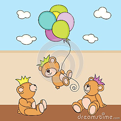 Three teddy bears playing background illustration Vector Illustration