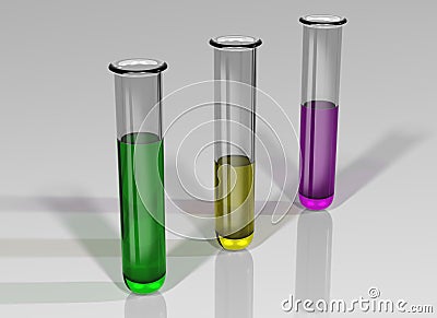 Three test tubes with chemicals Stock Photo