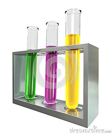 Three Test Tubes In A Metal Stand Stock Photo