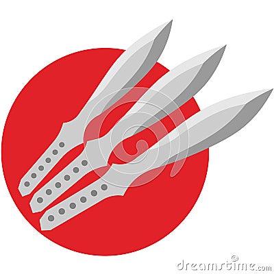 Three throwing knives on a red circle background Vector Illustration