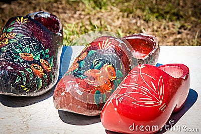 Three Tole-Painted Dutch Clogs Stock Photo