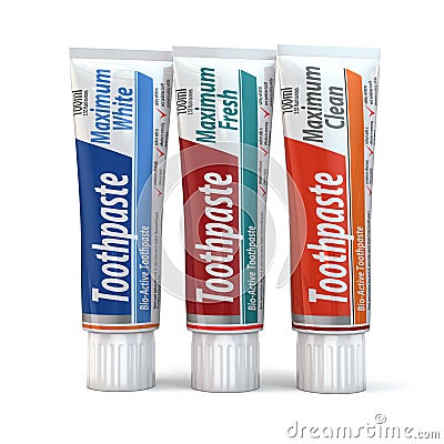 Three toothpaste containers Stock Photo