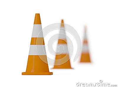 Three traffic cones with bokeh effect Stock Photo