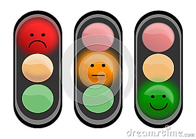 Three traffic lights with smiley faces Cartoon Illustration