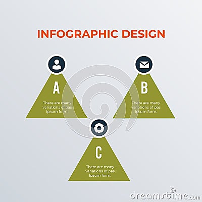 Three triangles infographic template design. Business concept infograph with 3 options, steps or processes. Vector visualization Vector Illustration