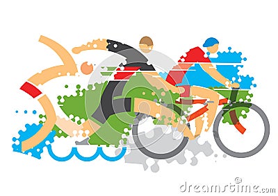 Three Triathlon Racers. Vector Illustration