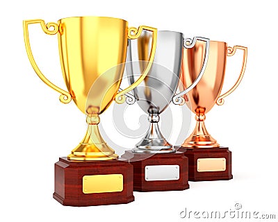 Three trophy cups in a row Stock Photo