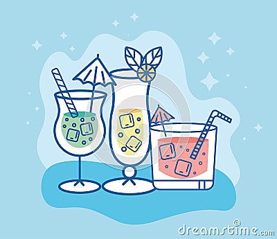 three tropical drinks frame Vector Illustration