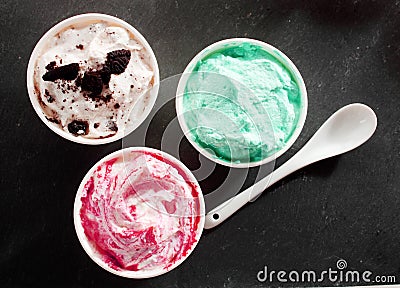Three tubs of tasty speciality Italian ice cream Stock Photo