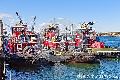 Three Tugboats Docked in Portsmputh, NH, USA Editorial Stock Photo