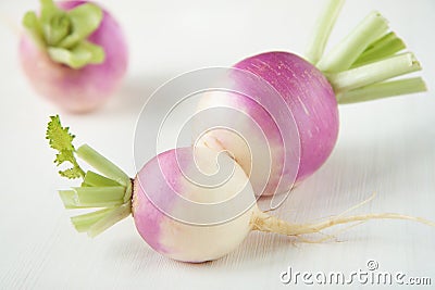 Three turnips with purple skin Stock Photo