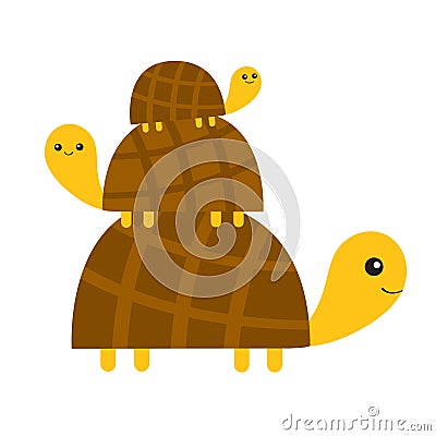 Three Turtle tortoise pyramid Cute cartoon character family set. Father, mother, baby. Pet animal collection. Education cards for Vector Illustration