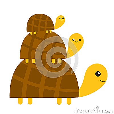 Three turtle tortoise pyramid Cute cartoon character family set. Father, mother, baby. Pet animal collection. Education cards for Vector Illustration