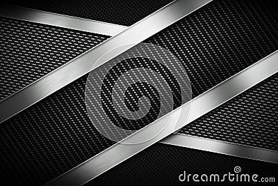 Three types of modern carbon fiber with polish metal plate Stock Photo