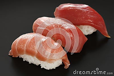 Three types of tuna sushi , japanese food Stock Photo