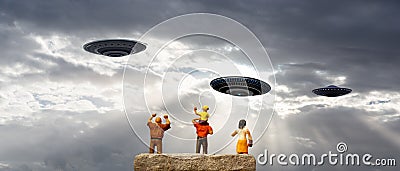 Eyewitness sightings of unknown flying objects. Stock Photo