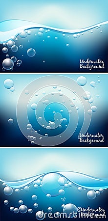 Three underwater backgrounds with bubbles Vector Illustration