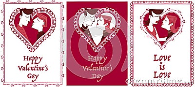 Three Valentines Cards: Same-sex couples Vector Illustration